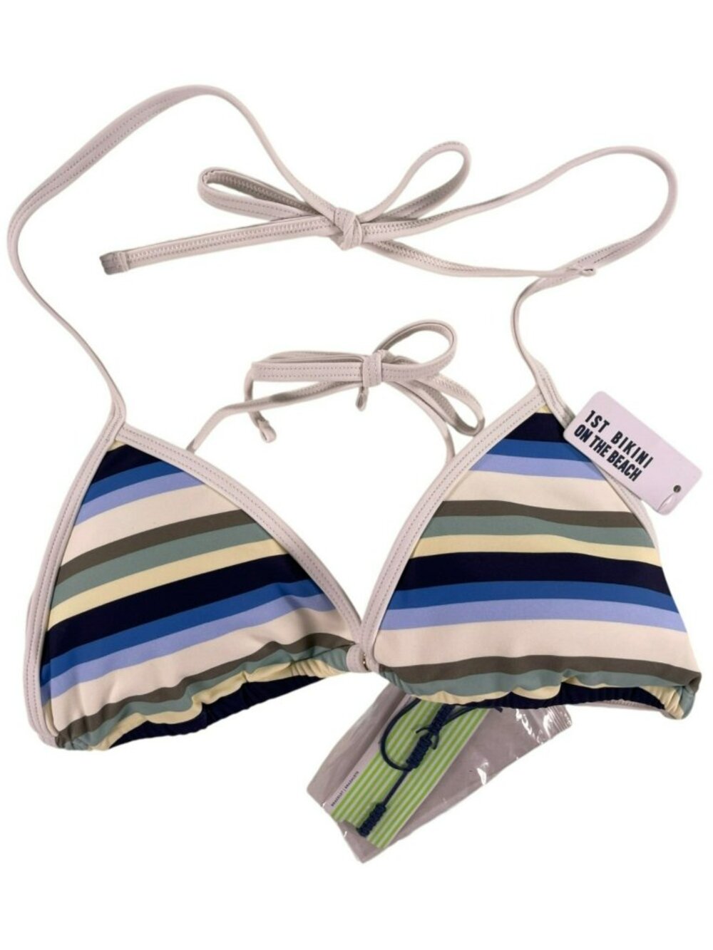 1st Bikini On The Beach Striped Triangle Bikini Top With Bracelet Size S NEW